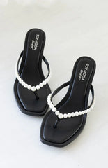 Selena Black Pearl Detail Thong Heels