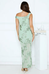 Studio Flora Mesh Off The Shoulder Maxi Dress Sage