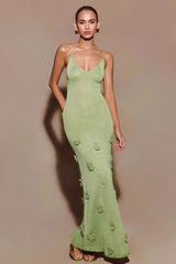 Solid Slim Knit Cami V Neck Maxi Dress