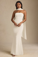 Scarf-Detail Strapless Gown in Ivory