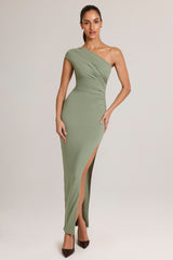 Modal Asymmetric Ruched Maxi Dress  in Sage Green
