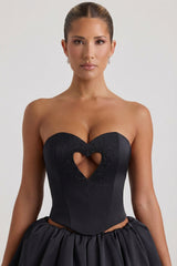 Embellished Heart Cut-Out Strapless Corset Top in Black