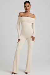 Modal Off-Shoulder Ruched Jumpsuit in Ivory