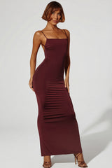 Ruched Bodycon Maxi Dress in Brown