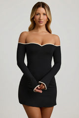 Modal Off-Shoulder A-Line Mini Dress in Black